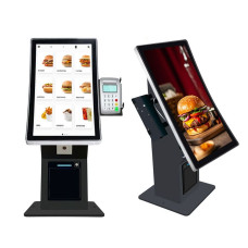 Digital Totem SF Touch Stand MERC2-Curved 24" mini FHD ívelt kijelzős kioszk nyomtatóval és QR kód olvasóval
